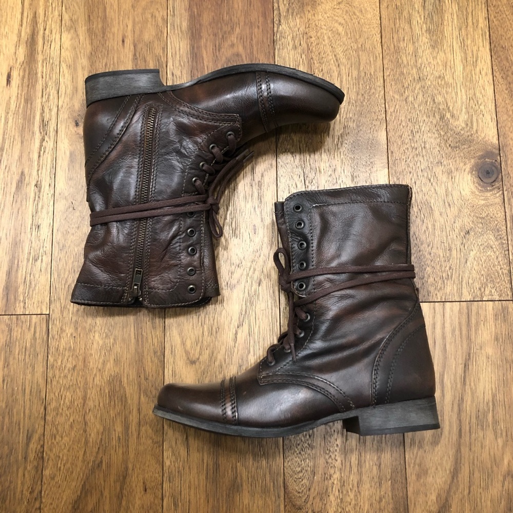 Steve Madden Troopa dark brown leather combat boots size 10